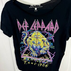 Def Leppard 1988 Tour Graphic T Shirt Black Leopard Print Rock Band Size L